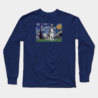 Starry Night Adapted to Include an Alaskan Malamute Long Sleeve T-Shirt